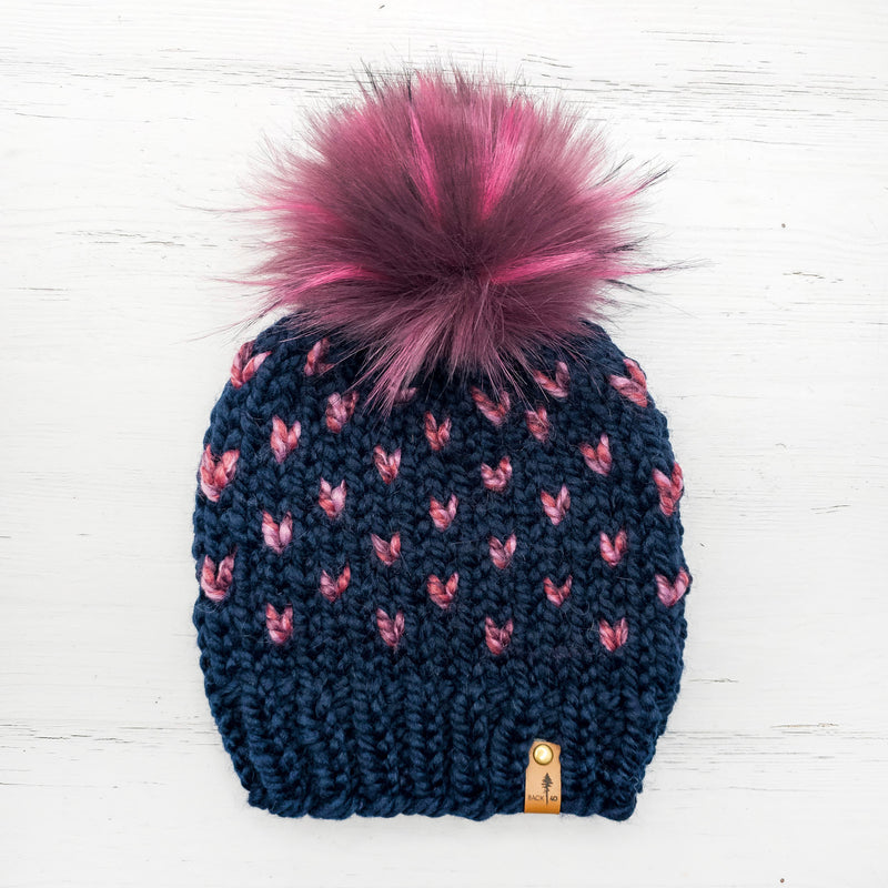 Mini Hearts Toque (Navy/Wildberry) | 3-9 Years