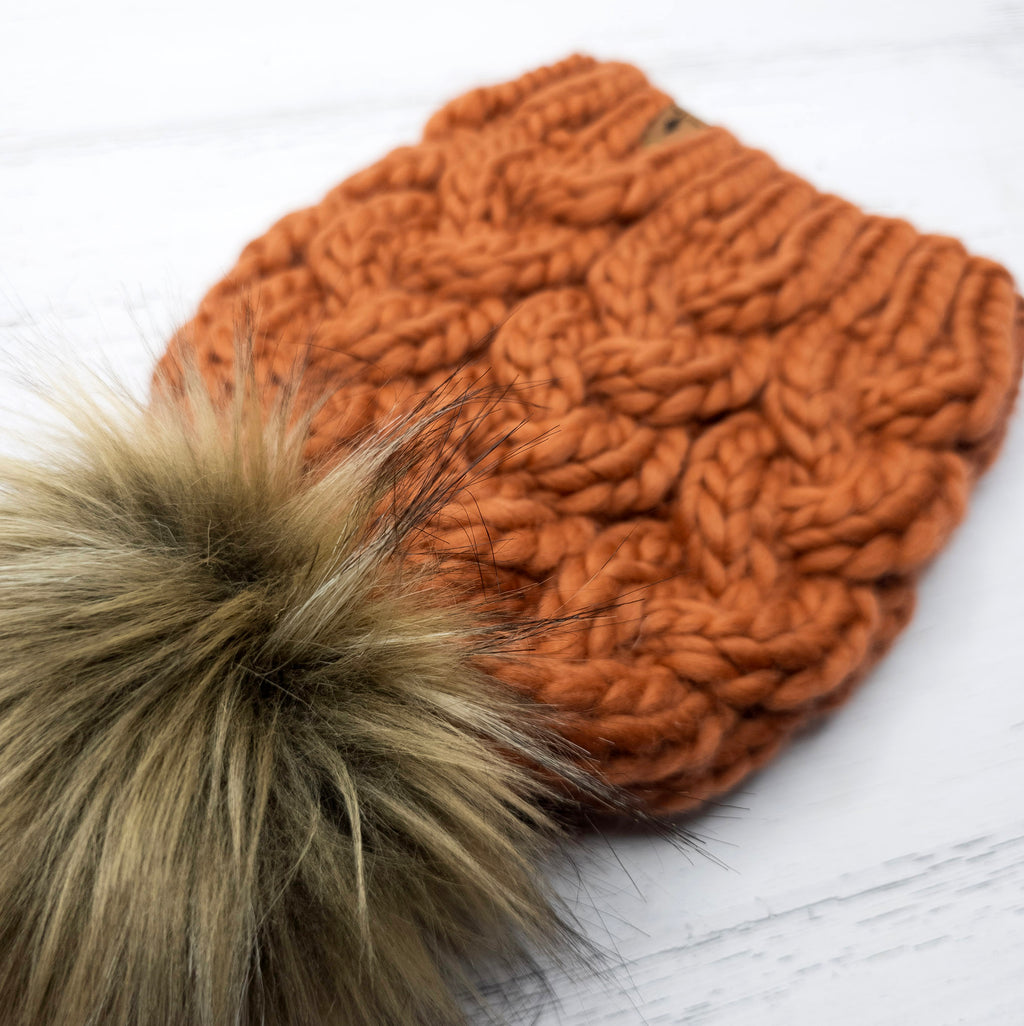 Luxe Line Braided Cable Beanie (Earthy Orange) | Adult