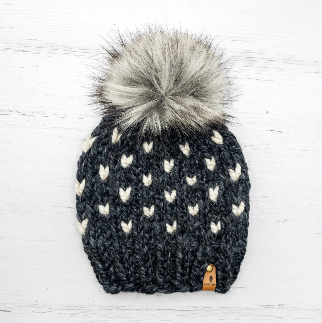 Mini Hearts Toque (Charcoal/Wheat) | 1-3 Years