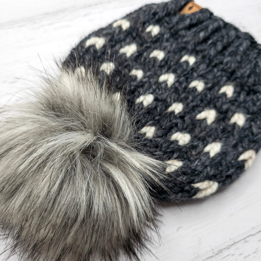 Mini Hearts Toque (Charcoal/Wheat) | 1-3 Years