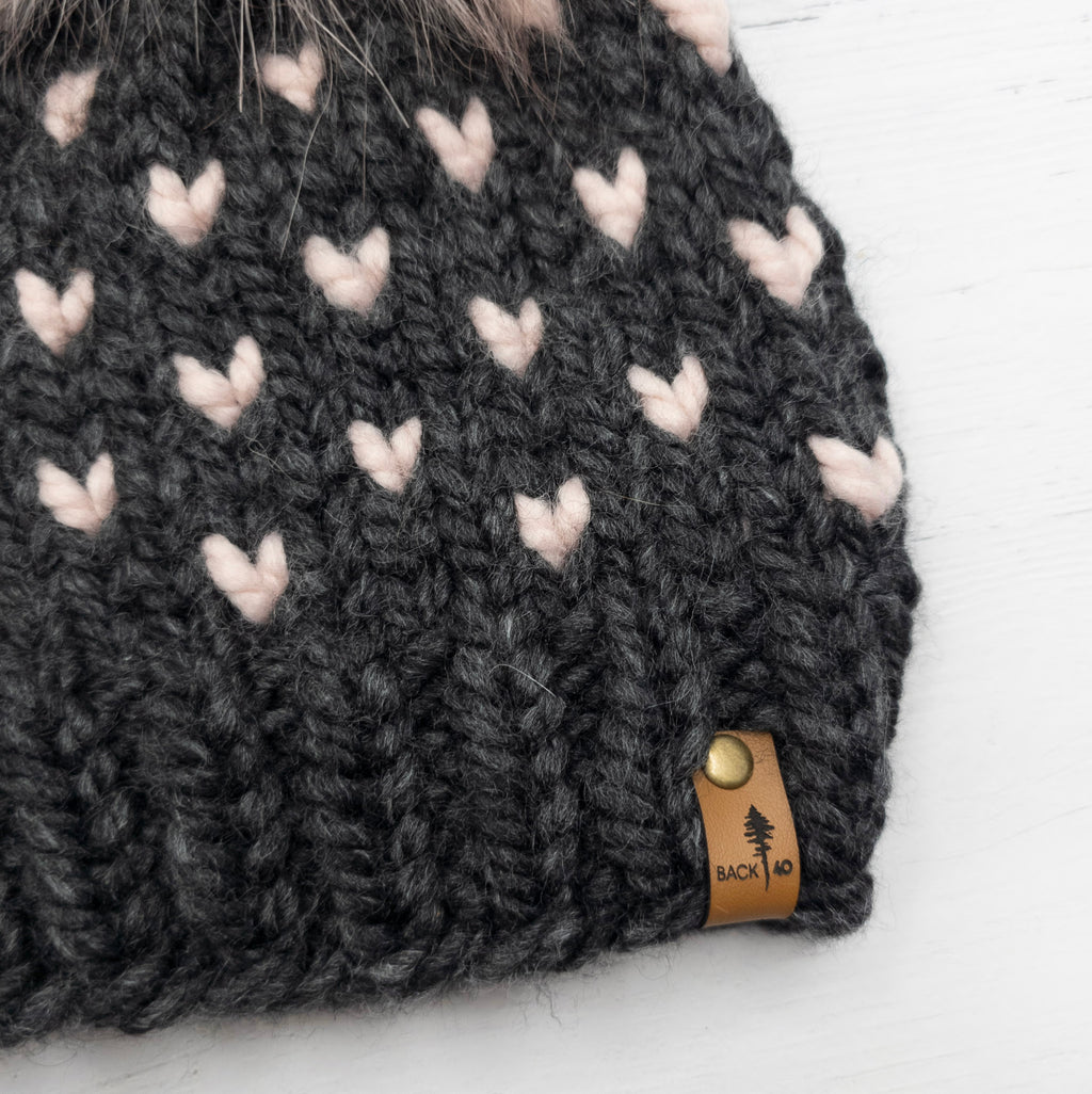 Mini Hearts Toque (Charcoal/Peony | 6-12 Months