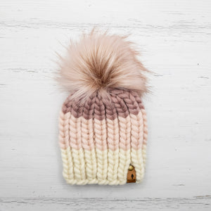 Luxe Line Nokhu Beanie (Ivory/Pink) | 3-6 Months