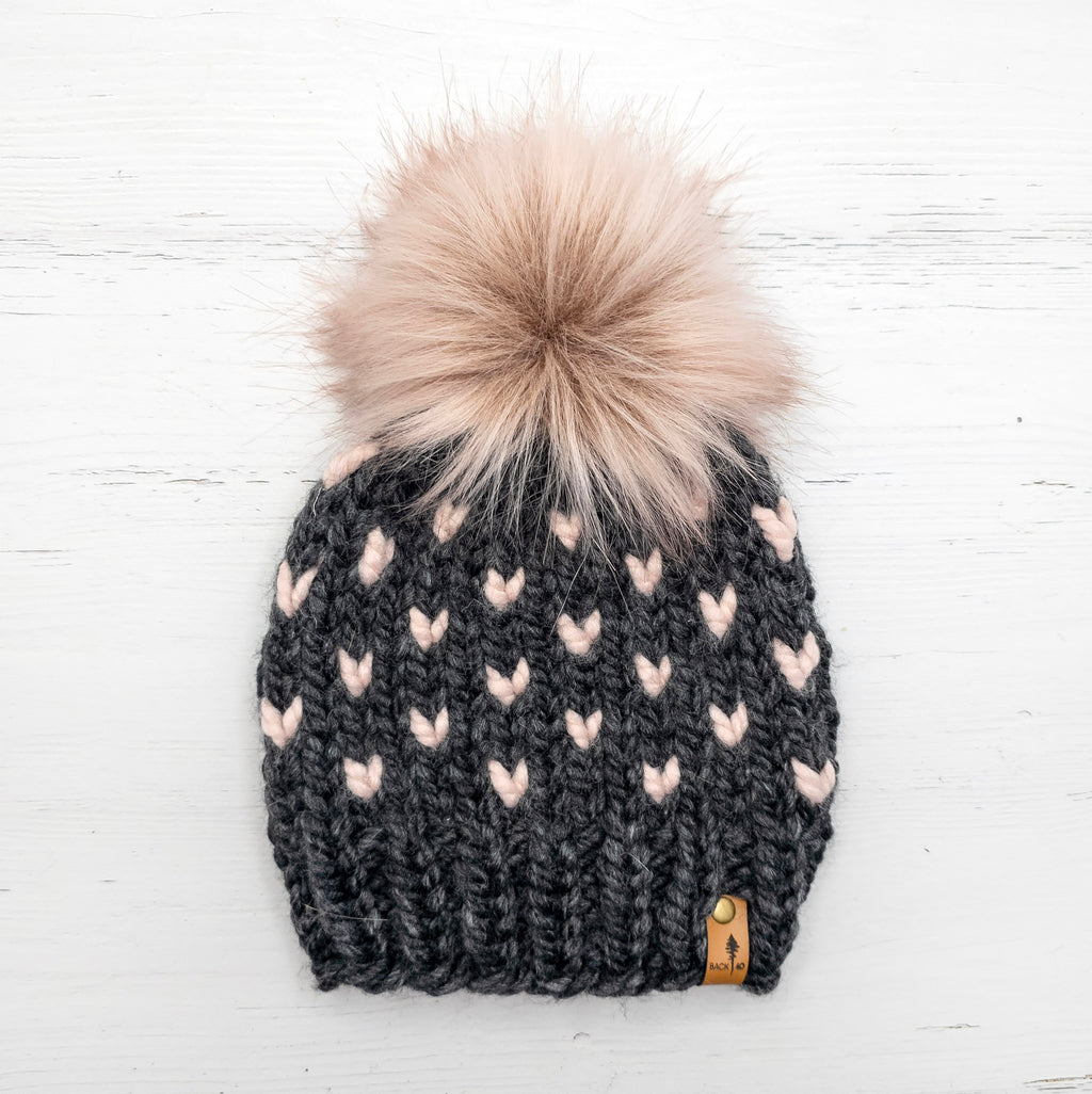 Mini Hearts Toque (Charcoal/Peony | 6-12 Months